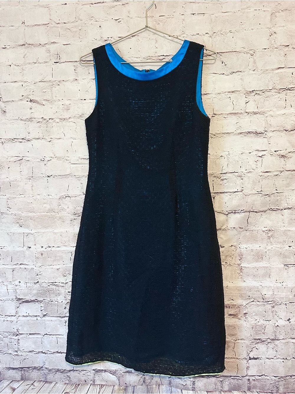 Elie Tahari Black  Crochet Dress with Blue Trim